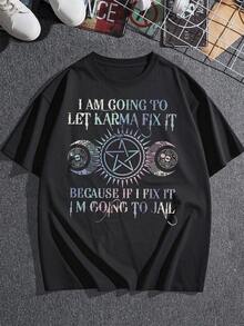 Camiseta gráfica, camiseta de cuello redondo elegante y cómoda para mujer con un estampado de estrellas místicas único, perfecta para uso informal y expresión espiritual (mezcla de telas suaves) De gran tamaño - Negro - Ver 3