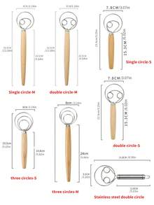 1 件木柄面粉筛、丹麦面团搅拌器、不锈钢线圈搅拌器工具 - 彩色 - 查看 3