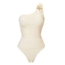 1 Piece Sexy One Shoulder Swimsuit With Shell And Starfish Decoration For Women, Fitted Swimsuit For Beach Vacation, One-Piece Swimsuit - 米色 - 查看 6