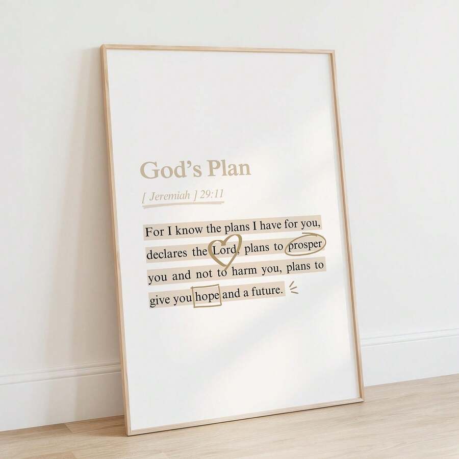Tranh treo tường câu Kinh Thánh Giê-rê-mi 29:11, tranh in trên vải canvas màu be, tranh áp phích Kinh Thánh, trang trí màu hồng hình Chúa Giê-su, thích hợp cho phòng khách, phòng ngủ hoặc ký túc xá, có tùy chọn không khung hoặc có khung. - Nhiều màu - Xem 1