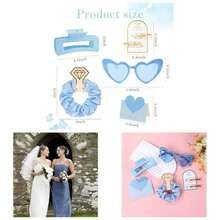 5pcs Bridesmaid Proposal Gifts Bridesmaid Hair Clips Bridesmaid Proposal Card Girls Heart Silk Satin Soft Hair Accessories Gifts Wedding Party Favors - 藍色+5件 - 查看 2