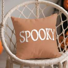 1pc Halloween Theme Single-Sided Printed Throw Pillow Cover - Peach Velvet Cushion Cover 45*45cm