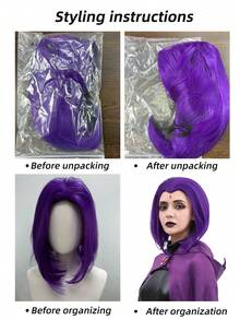 标志性的乌鸦紫色假发：精心复制角色独特的头发，提供鲜艳的色彩和迷人的形状，对于想要在活动和聚会上完美演绎乌鸦角色的粉丝来说，这是必备之选 - 紫色 - 查看 7