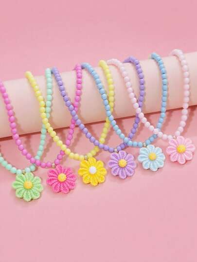 1pc Girls' Sunflower Pendant Beaded Necklace, Cute Children's Jewelry For Daily Wear, Parties, Birthday Gifts, Girl Accessories