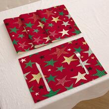 1pc/4pcs/6pcs/60pcs Christmas Placemats, Christmas Red Christmas Tree Star Linen Placemats, Merry Christmas Stain Resistant Placemats, Suitable For Home, Dining Room And Restaurant, Tabletop Decor, Home Goods