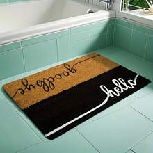 1pc Door Mat, Hello Goodbye Doormat - Washable Non-Slip Absorbent Mat For Indoor/ Outdoor Use, Black With Beige & White Stripes, Floor Mat Perfect For Front Door, Balcony, Farmhouse, Or Bathroom Decor, Washable Area Mat - 顏色1 - 查看 4