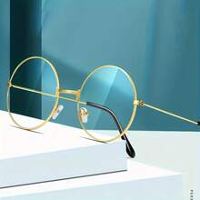 Gold Rim Round Clear Lens Glasses - Minimalist Style, Durable Metal Frame, Lightweight And Comfortable For Everyday Wear - 金黃 - 查看 1