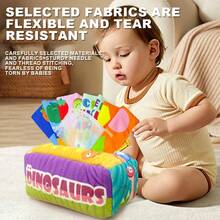 1 套 10 件婴儿纸巾盒玩具 - 蒙特梭利设计柔软毛绒纸巾盒玩具，适合 6-12 个月婴儿，柔软填充，可重复使用的丝质围巾，培养宝宝的精细运动技能，高对比度皱纹感官玩具，包括 3 张发声纸和 6 条围巾，适合男孩和女孩的早教生日礼物（部分配件颜色随机）