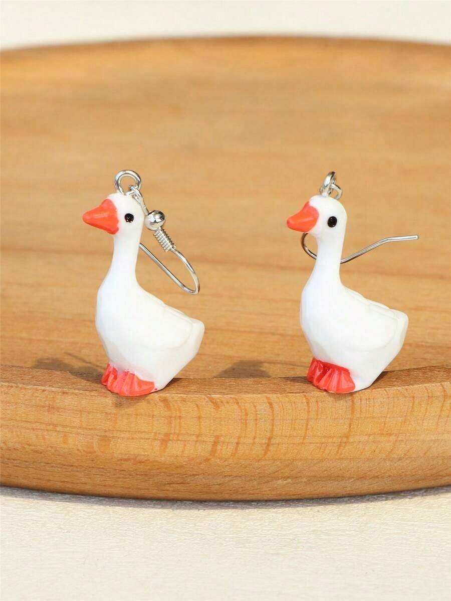 1pair Cute Polyresin Goose Drop Earrings For Women For Daily Decoration Gift For My Wife Gift For Lovers Gift For My Girlfriend Couple Jewelry Accessories - 彩色 - 查看 1