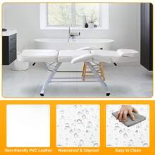 3-Section Adjustable Salon Table With Head Cushion And Stool, Facial Chair Massage Bed, Max Weight Capacity 330lbs (White) - White - View 5