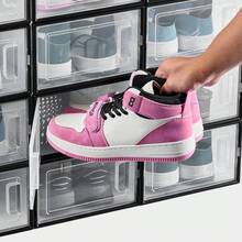 Shoe Storage Boxes, 12 Pack Stackable Shoe Boxes Storage Organizers, Fit Up To US Size 11, Plastic Modular Space Saving Sneaker Containers For Storing High Heels, Boots, And Hats, Black Frame - Black - View 1