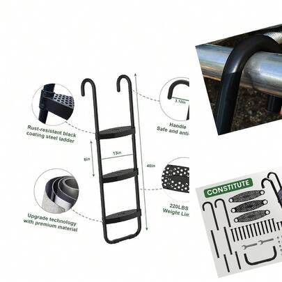 USA Universal Anti - Slip Heavy Duty Alloy Steel Trampoline Ladder, 3 Wide Steps, 220 Lbs Capacity, With Storage Bag & Shoes Pocket, For Kids