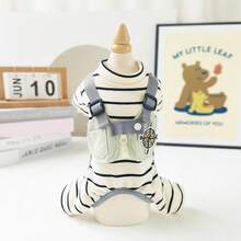 جمبسوت قطة كلب جديدة للحيوانات الأليفة، جمبسوت قطة كلب صغير من نوع بودل وبيشون فريز مخطط، ملابس للحيوانات الأليفة