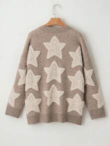 Acelitt Cardigan oversize da donna con maniche raglan, tasche, patch e ricamo a stelle, colorblock, adatto per l'inverno - Multicolore - Visualizzare 6