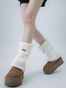 1/2 Pairs Women's Soft Elastic Rib Design Leg Warmers With Buckle Details, Comfortable Cold Weather Accessories, Fashionable Casual Seasonal Clothing Christmas Gift