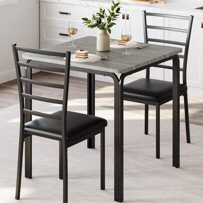 3-Piece Kitchen Dining Room Table Chair Set For Small Space, Indoor Modern Dinette Set For 2, Square Dinner Table Set For Dinette, Breakfast (Vintage)