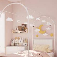 Twin Size Canopy Bed Frame With Upholstered Headboard, Kids Metal Platform Bed Frame With Strong Slats Support, Noise Free, No Box Spring Needed, Easy Assembly - White - View 6
