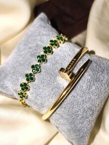 Bộ 2 vòng tay cỏ bốn lá cổ điển sang trọng, trang sức thời trang cho nữ, thích hợp đeo hàng ngày và làm quà tặng - Phong cách 2 - Xem 5