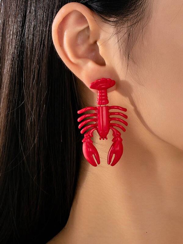 زوج أقراط أذن من سبيكة الزنك على شكل ذيل أحمر السرطان قابل للحركة، مناسب للارتداء اليومي والحفلات والعطلات والمناسبات الرسمية، يتناسب مع الملابس