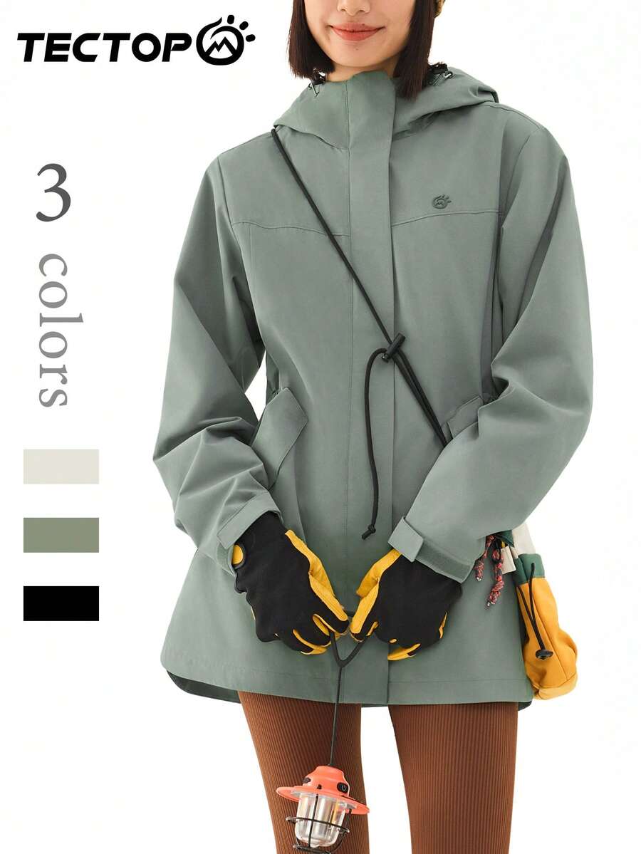 TECTOP Women's Thermal Lined Soft Shell Jacket, Hooded, Large Pockets, Outdoor Hiking, Windproof Waterproof, Waist Cinched, Autumn/Winter, Fleece