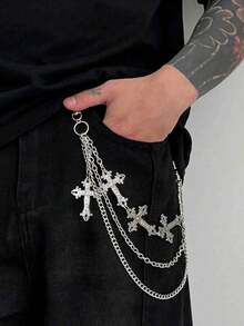 1pc Men's Versatile Fashion Punk Minimalist Cross Pendant Pants Chain, Captivating Hip-Hop Jewelry, Suitable For Pants Decoration In Summer, School, Autumn/Winter, Halloween Costumes, Suitable For Teenagers, Young Men, Casual, Outdoor, Sports, Vacation, Birthday, Gathering, Party Wear. Suitable As A Gift For Father's Day, Valentine's Day, Christmas