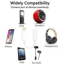 1-5个3.5mm耳机插孔适配器音频线，兼容 14 Pro Max/14 Pro/14 Plus/14/13/12/11/X/Pro Max系列 - 白色 - 查看 5