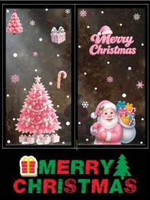 New 1 Set Of Santa Claus House And Snowflake Pattern Christmas Pink Christmas Window Stickers, Christmas Static Sticky Paper, Glass Window Decoration, Christmas, Merry Christmas Window Stickers Santa Claus Snowman Dwarf Glass Stickers, Christmas Tree Fridge Magnet Decoration, Double-Sided Window Sticker Decoration, Home Office Supplies Party Supplies - Multicolor - View 6