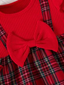 Baby Girls Christmas Ribbed Ruffle Bow Santa Claus + Bow Hair Scrunchie - Red - View 6