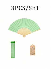 3/15/30pcs/Set, Green Wooden Folding Fan With Gift Bag Thank You Card Set, Thank You Card, Perfect Wedding Gift, Bridesmaid Folding Fan, Wedding Decorations For Weddings, Birthdays, Parties And Events, Women'S Folding Fan
