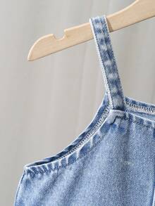 2pcs/Set Girls Casual Denim Jacket And Denim Suspender Dress Outfit, Suitable For Daily Wear, Autumn/Winter New Arrival - Light Wash - View 8