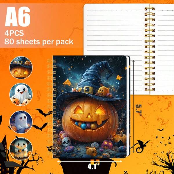 Halloween Spiral Notebook - Cute Pumpkin Ghost Design, Festive Themed Journal For School, Office, Party Favors - Fall Seasonal Stationery, Trick Or Treat Writing Notepad, Halloween Gift Idea