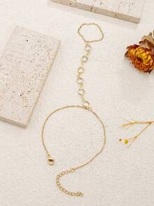 1pc Gold Hand Chain Bracelets For Women 14k Gold Plated Cubic Zirconia Link Chain Bracelet Set, Ring Bracelet Hand Chain Jewelry For Her,Birthday Gifts, Fashion Jewelry Gifts