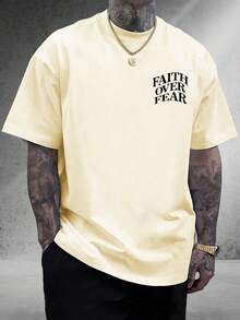Men's Graphic T-Shirt, Faith Over Fear, Everyday Wear, 100% Cotton, Unisex, Gift Idea For Him Or Her, Streetwear Design, Comfortable Casual Top - 杏色 - 查看 2