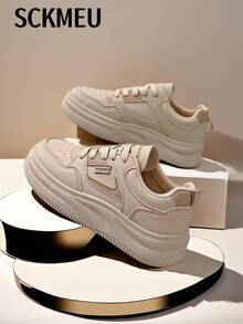 SCKMEU Women Lace Up Sneakers, Sporty Outdoor White Skate Shoes