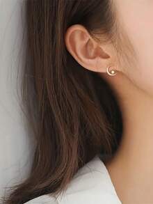 金色太阳月亮设计，带有闪亮装饰，不对称耳环，Y2K 哥特风格铜饰品，个性化礼物 - 黃色 - 查看 3