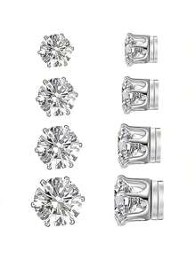 Stainless Steel Magnetic Cubic Zirconia Stud Earrings For Men And Women, Hypoallergenic Non-Perforated, 5-8mm Double Sided Magnet Flat CZ Magnetic Clip Earrings Are Suitable For Daily Travel, Weddings, Dates, Parties And Other Festivals