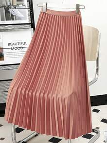 Pleated Skirts For Women Bottoms Fall Clothes Business Casua Leather Pink Long Skirt