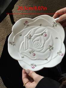 1 pieza Juego de taza y platillo de café de cerámica con flores y rosas estilo coreano Ins, taza de latte con estilo romántico francés para el té de la tarde, plato ondulado con flores estilo campo, plato Ins para aperitivos, plato para pastel y postre, vajilla de restaurante, adecuado para reuniones en el jardín y todas las estaciones