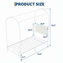 Twin Size Canopy Bed Frame With Upholstered Headboard, Kids Metal Platform Bed Frame With Strong Slats Support, Noise Free, No Box Spring Needed, Easy Assembly - White - View 3
