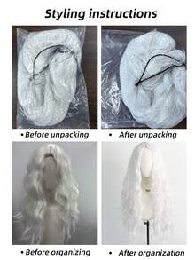 Long White Wavy Wig: Perfect For Creating A Terrifying Ghost, Vampire Or Witch Look, Ideal For Role-Playing And Horror-Themed Events - White - View 7