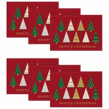 1pc/4pcs/6pcs/60pcs Christmas Placemats, Christmas Red Christmas Tree Star Linen Placemats, Merry Christmas Stain Resistant Placemats, Suitable For Home, Dining Room And Restaurant, Tabletop Decor, Home Goods