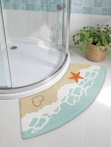 1 pièce Tapis de bain avec élément océanique, tapis de sol, matériau en polaire moelleux, design mignon de plage et de coquillages, style décontracté confortable, lavable en machine, convient pour la cuisine, la salle de bain, la salle à manger, le couloir, les fêtes, le Nouvel An, toutes les saisons, le jardin, la maison, la chambre, la décoration de festival