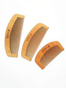 1pc Antifungal Comb, Wooden Comb, Antistatic Peach Wood Comb, Small Comb, Natural Peach Wood Health Comb, Long Handle Comb - Multicolor - View 2