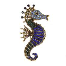 New Synthetic  Seahorse Brooch Retro Creative Personality Animal Pin Fashion Coat Suit Banquet Brooch Accessories - Màu xanh lam - Xem 5
