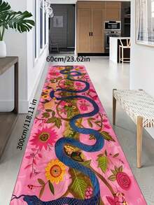 1pc Soft Pink Snake Skin Floral Anti-Slip Floor Mat - Machine Washable, Fashionable Decorative Rug For Living Room, Balcony Or Cafe Hallway, Living Room Carpet