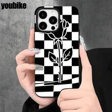 Fundas y carcasas protectoras con orificios grandes, diseño de rosas blancas y negras, compatibles con phone 16 Pro, 16, 15 Pro, 14, 14 Plus, 14 Pro, 13, 13 Pro, 12 Pro y 11/11 Pro. Regalos para cumpleaños y celebraciones. - Negro - Ver 3