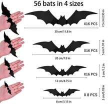 1 set Adhesivos decorativos de murciélago 3D, decoración de fiesta de Halloween, adhesivo de murciélago para decoración de pared interior/exterior DIY para fondo de decoración de Halloween