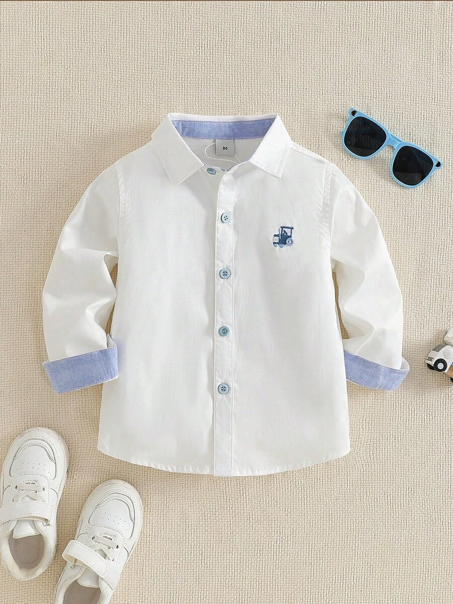 男童衬衫新款立领长袖汽车印花