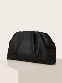 Portefeuille zippé rétro vintage en grain de litchi, couleur unie, grande capacité, élégant sac en PU pour femme, idéal pour un mariage, une fête, un bal ou un dîner.