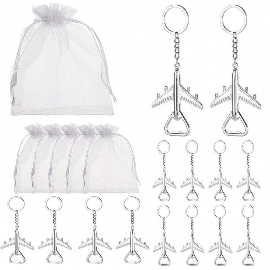 24pcs/Set Airplane Bottle Opener Keychain, Paired With Sand Bags, Suitable For Revealing Gender And Party Preferences, Birthday Parties, Gifting, Valentine's Day Gifts, Kitchen And Bar Supplies, Party Favors